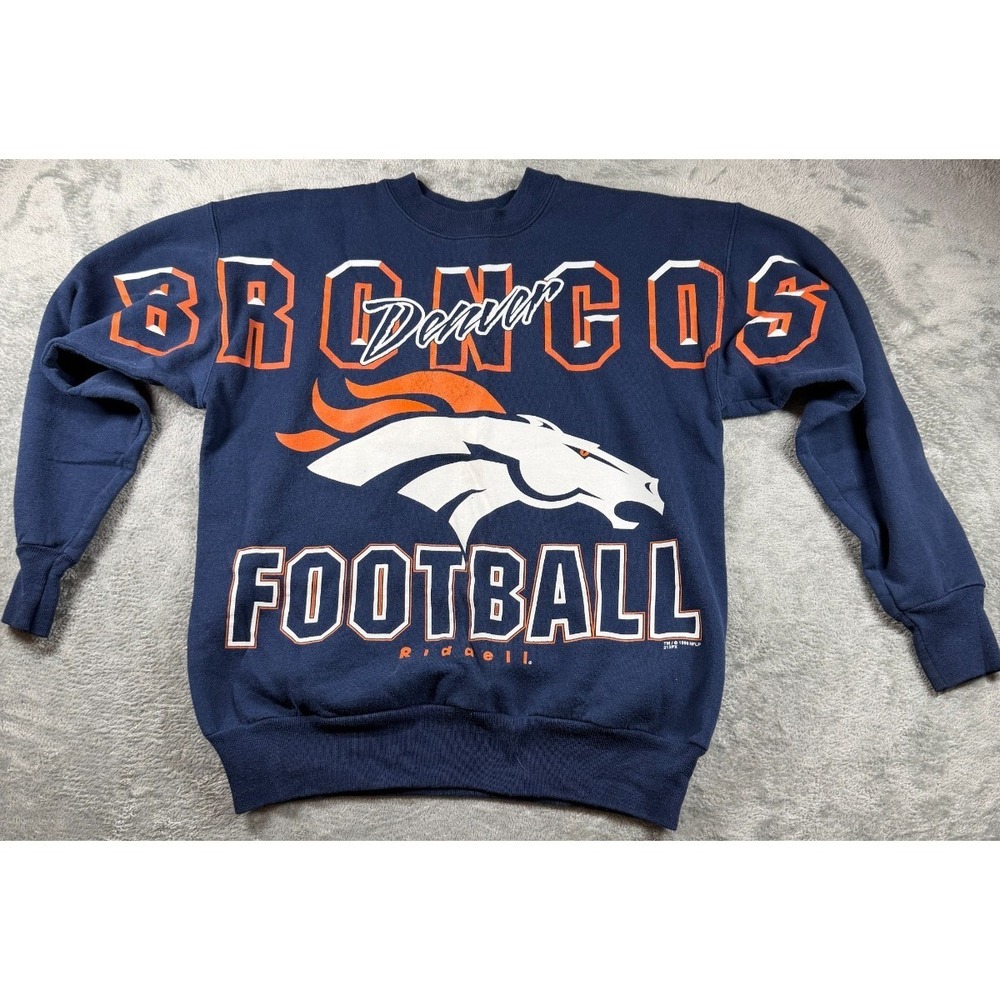 Vtg 1998 Denver Broncos Football Sweatshirt Navy NFL Crewneck Mens M